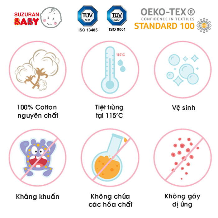 Áo sơ sinh Chitosan kháng khuẩn Suzuran Japan (Ngắn)