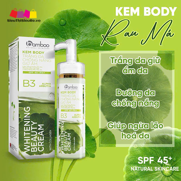 Kem body trắng da BAMBOO Rau Má giúp cấp ẩm da, dưỡng trắng đều màu cho da săn chắc 200ml